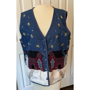 Paul Harris VTG Vest Women’s Med Winter Snowman Cardinal Birds Artsy Grandmacore
